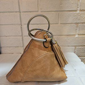 Unique Suede Triangle Purse with Chic Ring Handle and Tassel